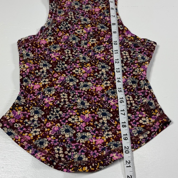 Mod Retro NWOT Free People Wishful Floral Printed Ribbed Tank in Mulberry S - Picture 6 of 9